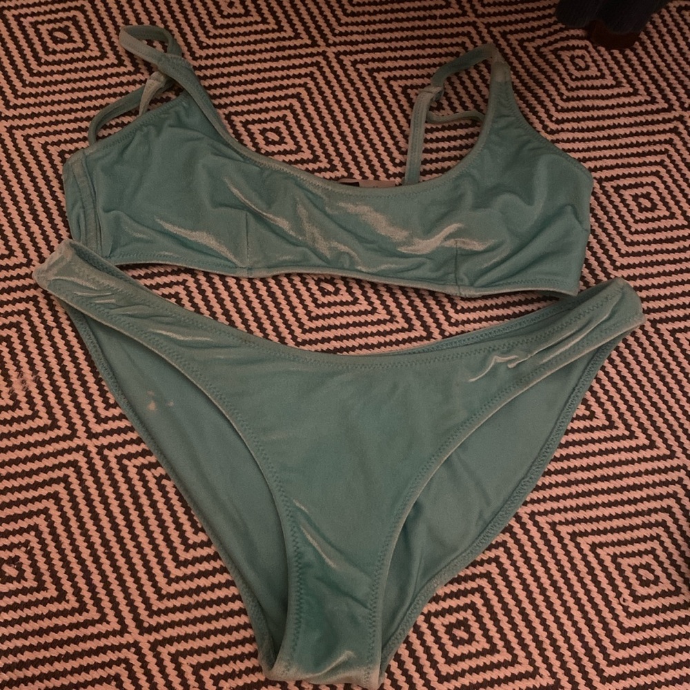 blue velvet triangl bikini with bag